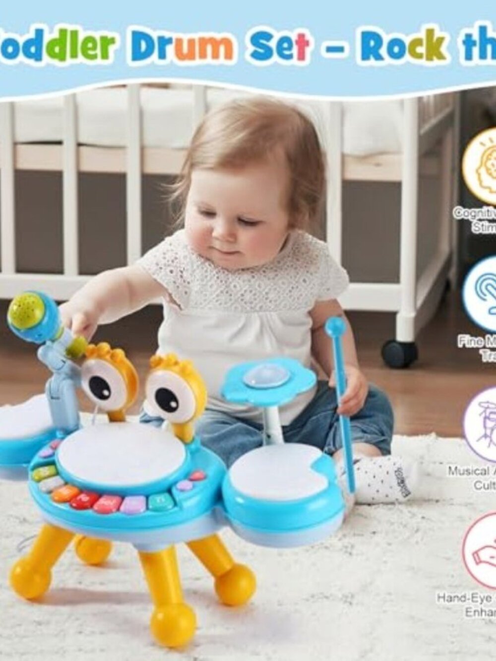 Toddler Drum Set for 1-3 Year Old, Baby Drum Set for Kids 1 2 3, Montessori Lear - Picture 4 of 7